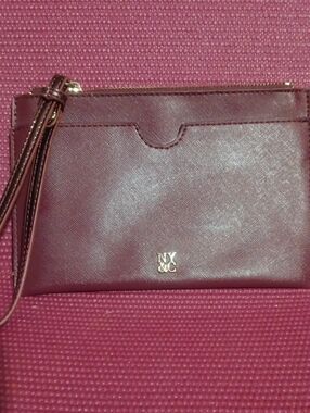 New York & Company Wine Saffiano Wristlet Clutch
